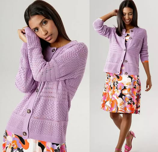 Aniston Cardigan in Hellviolett – Lässige Passform mit Knopfleiste vorne und überschnittenen Schultern
