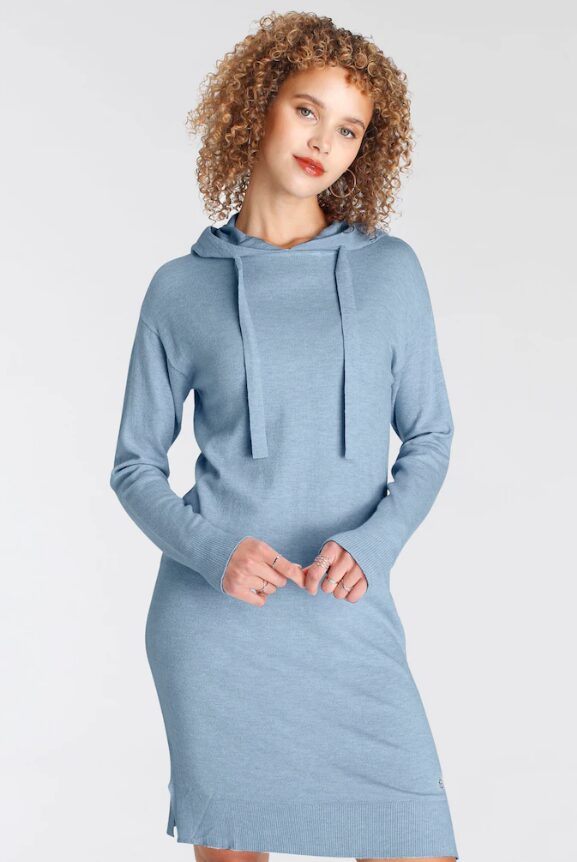 Light Blue Knit Hoodie Dress – Cozy & Casual