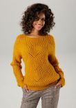 Aniston Mustard Openwork Knit Jumper – Casual Zigzag Sweater for Women