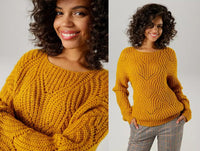 Aniston Mustard Openwork Knit Jumper – Casual Zigzag Sweater for Women