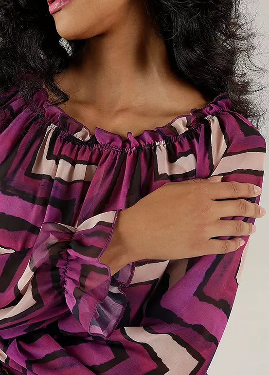 Aniston Bluse „Carmen“ mit Grafikprint – Leichtes Chiffon-Top mit Zickzackmuster