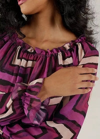 Aniston Graphic Print Carmen Blouse – Lightweight Zigzag Chiffon Top