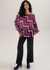 Aniston Graphic Print Carmen Blouse – Lightweight Zigzag Chiffon Top