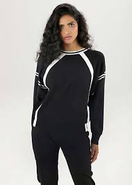 Black Sweater with Sporty White Contrast Stripes – Modern Athletic Style