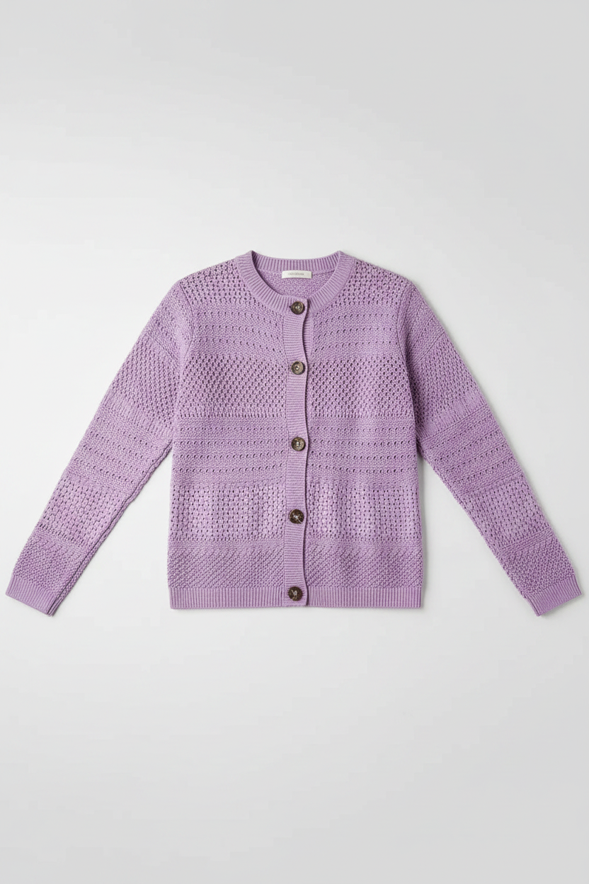 Cardigan in Helllila – Relaxed Fit mit Knopfleiste