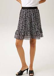 Aniston-Rock aus bedrucktem Georgette – Volantsaum und elastischer Bund