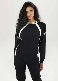 Black Sweater with Sporty White Contrast Stripes – Modern Athletic Style