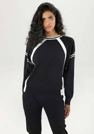 Black Sweater with Sporty White Contrast Stripes – Modern Athletic Style